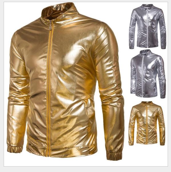 golden silver color jacket men 2018 flare bright zipper long sleeve stand collar mens nightclub partymans jacket coat ing, Black;brown
golden silver color jacket men 2018 flare bright zipper long sleeve stand collar mens nightclub partymans jacket coat ing, Black;brown