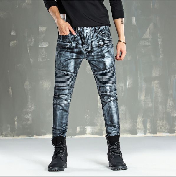 foreign trade sales of high-end men's trousers qiu dong paint coating golden locomotive stretch jeans men's cultivate one's, Blue
foreign trade sales of high-end men's trousers qiu dong paint coating golden locomotive stretch jeans men's cultivate one's, Blue