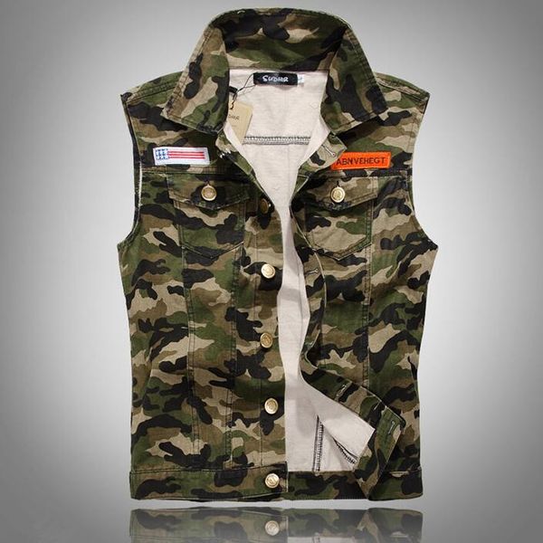 fall-men camouflage denim vest new 2016 sleeveless camo print jean jackets badges embellished ing, Black;white
fall-men camouflage denim vest new 2016 sleeveless camo print jean jackets badges embellished ing, Black;white