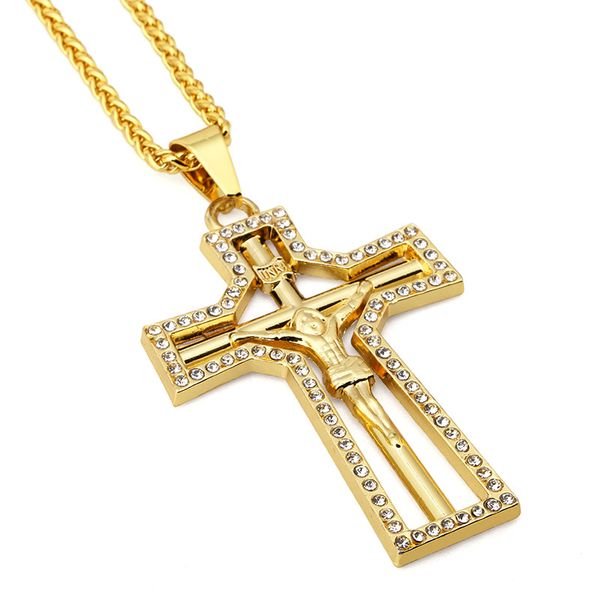 fashion jewelry men 18k gold plated jesus cross necklaces studded brilliant rhinestone design punk rock micro hip hop chain, Silver
fashion jewelry men 18k gold plated jesus cross necklaces studded brilliant rhinestone design punk rock micro hip hop chain, Silver