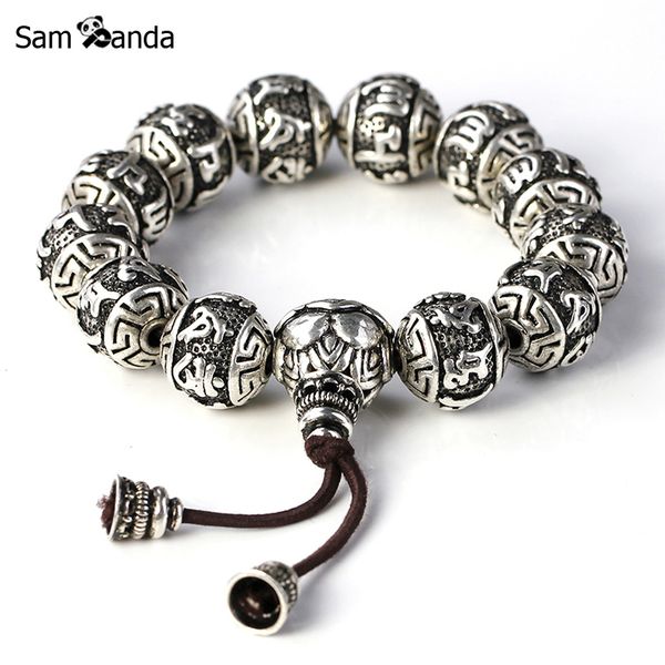

charm bracele fine retro tibetan buddhism thai silver plated rope buddha beads charm bracelets men six words mantras om mani padme hum lotus, Golden;silver