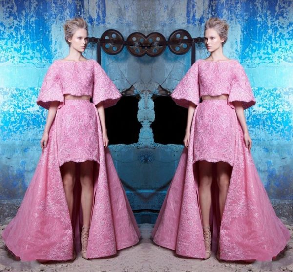 pink two pieces prom dresses 2017 lace trumpet sleeve high low evening gowns saudi arabic formal wear runway fashion dresses, Black;red
pink two pieces prom dresses 2017 lace trumpet sleeve high low evening gowns saudi arabic formal wear runway fashion dresses, Black;red