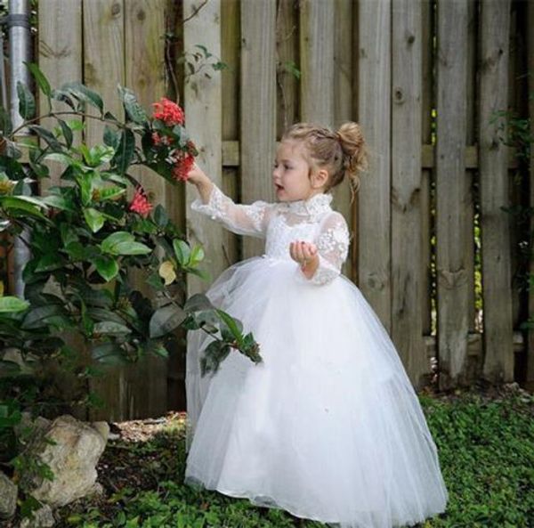 white princess flower girls dresses 2016 high neck lace applique tulle ball gown long sleeve kids dress for wedding, White;blue
white princess flower girls dresses 2016 high neck lace applique tulle ball gown long sleeve kids dress for wedding, White;blue