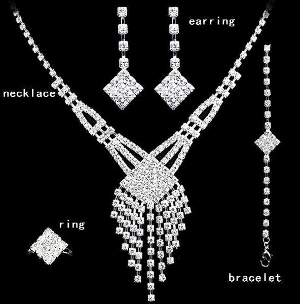 four pcs jewelry set crystal wedding crown earrings necklace tiaras rings bracelet accessories fashion headdress ht122, Silver
four pcs jewelry set crystal wedding crown earrings necklace tiaras rings bracelet accessories fashion headdress ht122, Silver