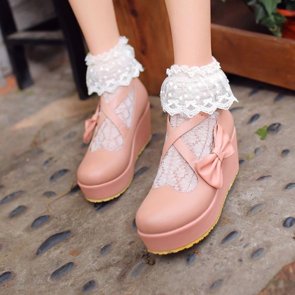 japanese new sweet girls bow strap platform wedges round doll shoes shoes student shoes @001, Black
japanese new sweet girls bow strap platform wedges round doll shoes shoes student shoes @001, Black
