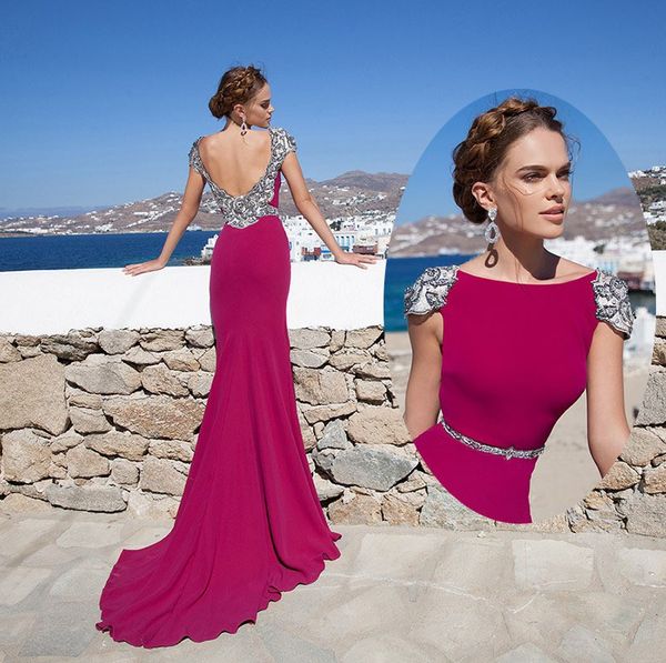 2019 Glamorous Rose Red Elegant Evening Gown Scoop Backless Beading Chiffon Mermaid Vestidos De Noite Long Evening Dresses 
2019 Glamorous Rose Red Elegant Evening Gown Scoop Backless Beading Chiffon Mermaid Vestidos De Noite Long Evening Dresses