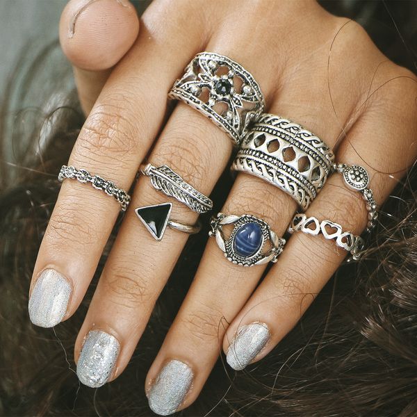 bohemian midi ring set blue gem plated knuckle nail boho carved flower beach fashion jewelry ring set accessory d19s, Silver
bohemian midi ring set blue gem plated knuckle nail boho carved flower beach fashion jewelry ring set accessory d19s, Silver