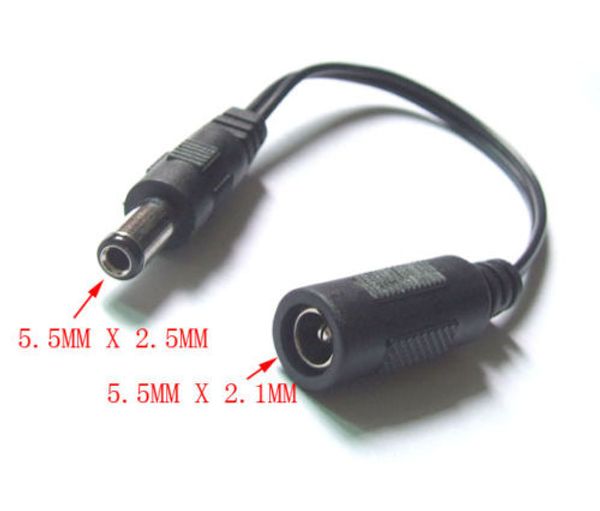 5.5 x 2.1mm female dc socket to 5.5 x 2.5mm male dc plug for power charger
5.5 x 2.1mm female dc socket to 5.5 x 2.5mm male dc plug for power charger
