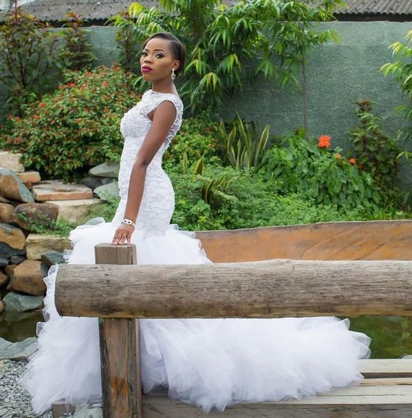modest sheer neck south african style wedding dresses dubai arabic mermaid wedding gowns lace beading ruffled tiered tulle bridal dresses, White
modest sheer neck south african style wedding dresses dubai arabic mermaid wedding gowns lace beading ruffled tiered tulle bridal dresses, White