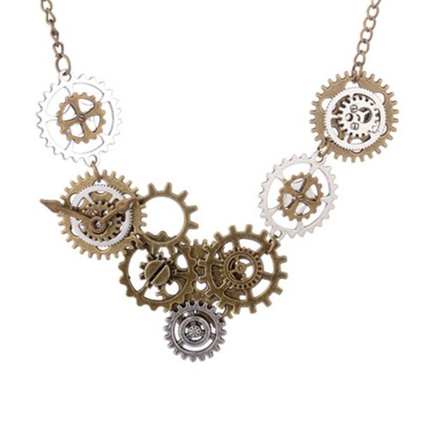 personality steampunk statement necklace link cable chain antique bronze gear pendants punk style for lovers gift, Silver
personality steampunk statement necklace link cable chain antique bronze gear pendants punk style for lovers gift, Silver