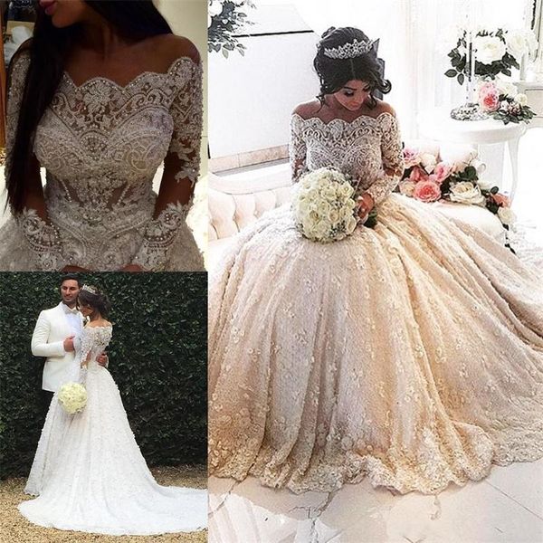 vinatage long sleeve wedding dresses sheer neck off shoulder pearls beaded lace wedding dress back button ball gown wedding gowns, White
vinatage long sleeve wedding dresses sheer neck off shoulder pearls beaded lace wedding dress back button ball gown wedding gowns, White