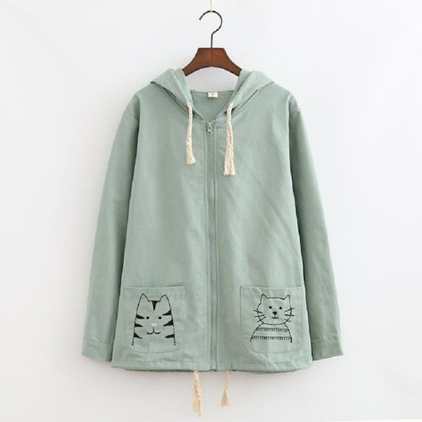 wholesale- mori girl outwear 2017 spring new women cute kitten embroidery long sleeve drawstring hooded coat girl loose cotton linen coat, Black;brown
wholesale- mori girl outwear 2017 spring new women cute kitten embroidery long sleeve drawstring hooded coat girl loose cotton linen coat, Black;brown
