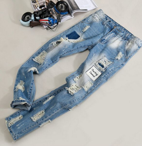 hole distrress jeans famous brand men's long straight fit jeans casual denim washed denim jeans trousers large size, Blue
hole distrress jeans famous brand men's long straight fit jeans casual denim washed denim jeans trousers large size, Blue