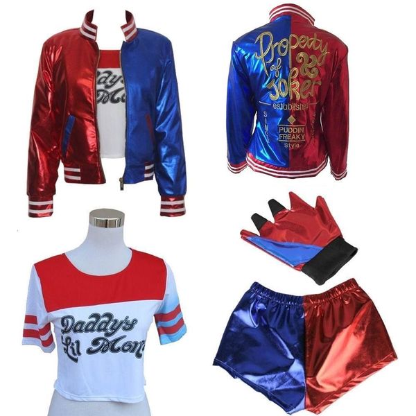 4pcs/ full set dc comics suicide squad harley quinn costume outfit movie halloween christmas cosplay party suit uniform, Silver 
4pcs/ full set dc comics suicide squad harley quinn costume outfit movie halloween christmas cosplay party suit uniform, Silver