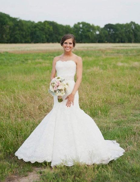 new elegant full lace mermaid wedding dress strapless sweep train trumpet romantic bridal gowns custom size, White
new elegant full lace mermaid wedding dress strapless sweep train trumpet romantic bridal gowns custom size, White