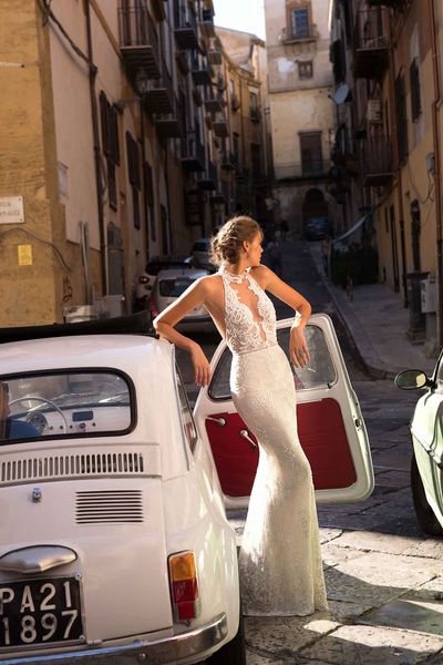 berta mermaid wedding dress halter lace applique backless floor length illusion country wedding dresses custom made, White
berta mermaid wedding dress halter lace applique backless floor length illusion country wedding dresses custom made, White
