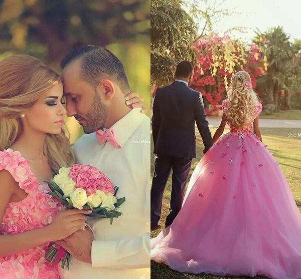 2016 arabic dubai colorful pink wedding dresses a line sweetheart back corset organza handmade flower elegant bridal gowns, White 
2016 arabic dubai colorful pink wedding dresses a line sweetheart back corset organza handmade flower elegant bridal gowns, White