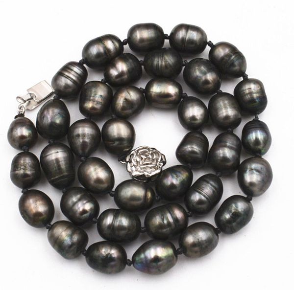 новый NATURAL 9-10MM TAHITIAN RICE BLACK серый ЖЕМЧУГ ОЖЕРЕЛЬЕ 18 "