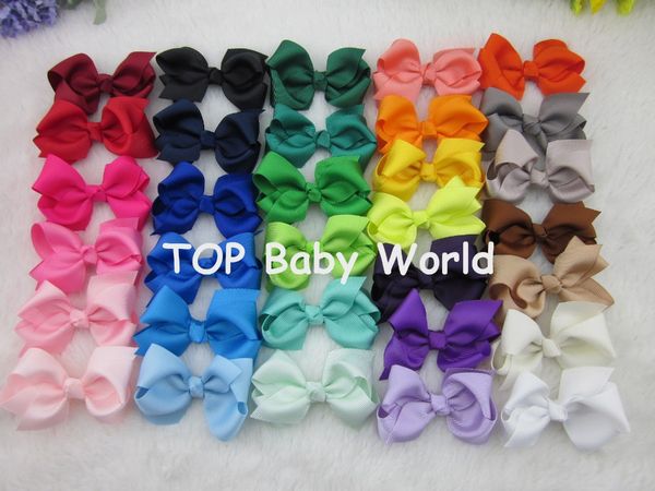 

wholesale- 32colors 3inch grosgrain ribbon hair ribbon bows with clip baby hairbow boutique bow for children hair accessories 32pcs/lot, Slivery;white