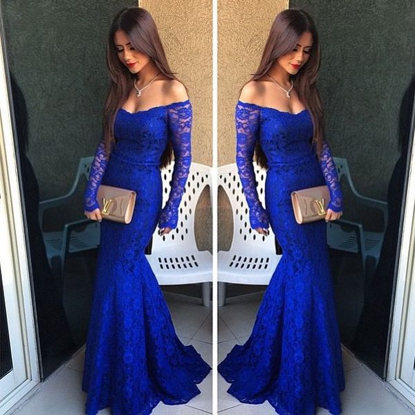 royal blue lace gowns prom dresses 2016 mermaid long sleeve formal evening party dresses off shoulder robe de soiree longue women lady, Black
royal blue lace gowns prom dresses 2016 mermaid long sleeve formal evening party dresses off shoulder robe de soiree longue women lady, Black