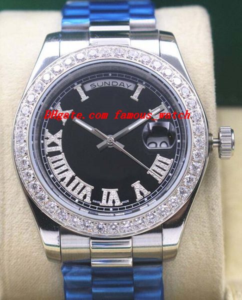 luxury watches mens platinum ii black dial diamond roman numerals stainless steel bracelet automatic fashion men's watch wristwatch, Slivery;brown