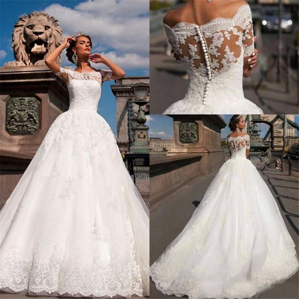 off the shoulder short sleeves appliques see through back robe de mariage gowns vestido de novia vintage lace wedding dresses, White
off the shoulder short sleeves appliques see through back robe de mariage gowns vestido de novia vintage lace wedding dresses, White