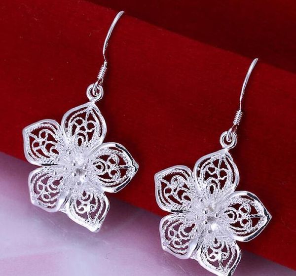 hollow flower silver long dangle earrings 925 sterling silver plated earrings for women jewelry gift wedding, Golden;silver 
hollow flower silver long dangle earrings 925 sterling silver plated earrings for women jewelry gift wedding, Golden;silver