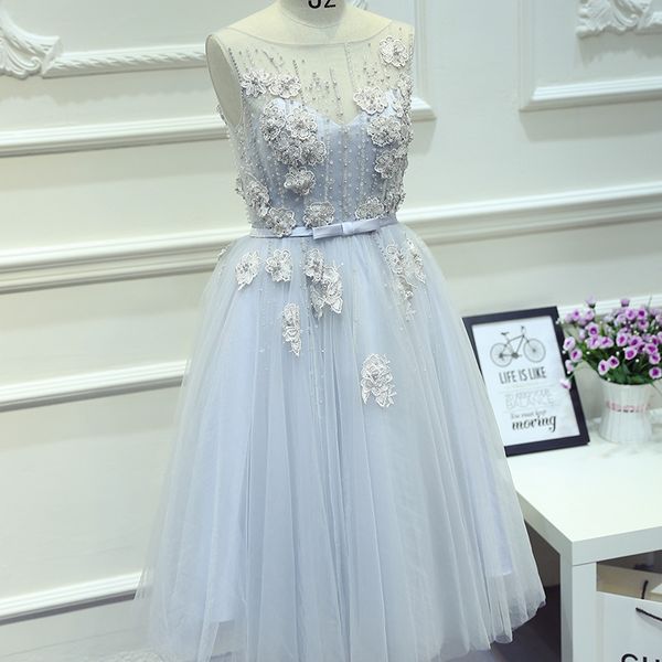 light sky blue sheer neck prom dresses 2017 see through lace applique beaded formal party homecoming dresses tea length evening gowns, Black
light sky blue sheer neck prom dresses 2017 see through lace applique beaded formal party homecoming dresses tea length evening gowns, Black