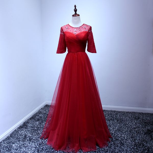 jewel neck beaded soft tulle evening dress with open back 2018 long evening gowns lace up, Black;red
jewel neck beaded soft tulle evening dress with open back 2018 long evening gowns lace up, Black;red