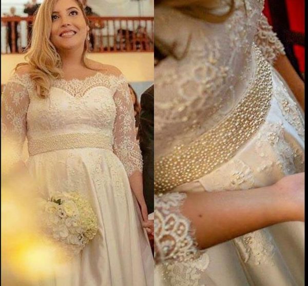 pearls beaded lace off shoulder wedding dresses half long sleeve a line bridal gowns floor length wedding vestidos custom made, White
pearls beaded lace off shoulder wedding dresses half long sleeve a line bridal gowns floor length wedding vestidos custom made, White