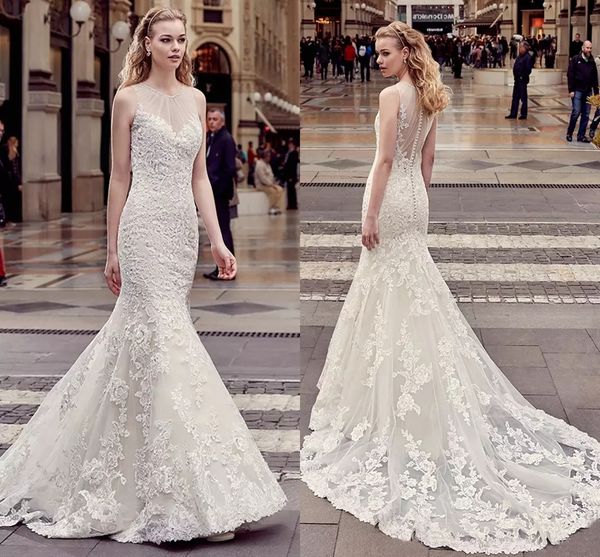 new full lace mermaid wedding dresses 2018 appliqued sheer neck sweep train sleeveless wedding bridal gowns, White
new full lace mermaid wedding dresses 2018 appliqued sheer neck sweep train sleeveless wedding bridal gowns, White