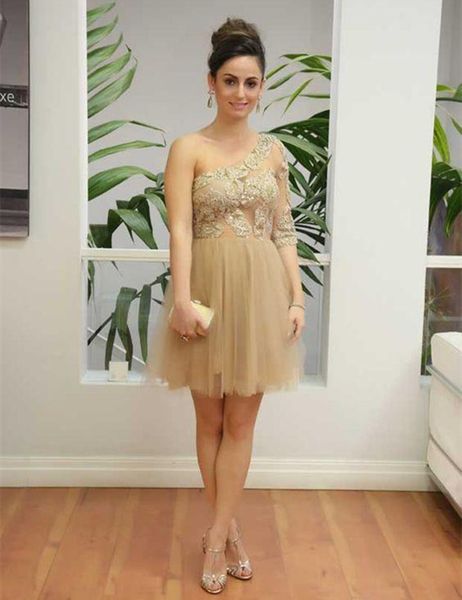 new stunning short champagne homecoming dress 2019 one shoulder half sleeve appliques tulle girls party party gowns custom size, Blue;pink
new stunning short champagne homecoming dress 2019 one shoulder half sleeve appliques tulle girls party party gowns custom size, Blue;pink