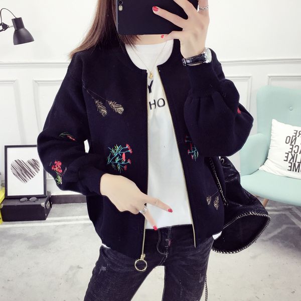 autumn new women's embroidery knitting baseball jacket female jacket cardigan tide short embroidery sweater coat female, Black;brown
autumn new women's embroidery knitting baseball jacket female jacket cardigan tide short embroidery sweater coat female, Black;brown