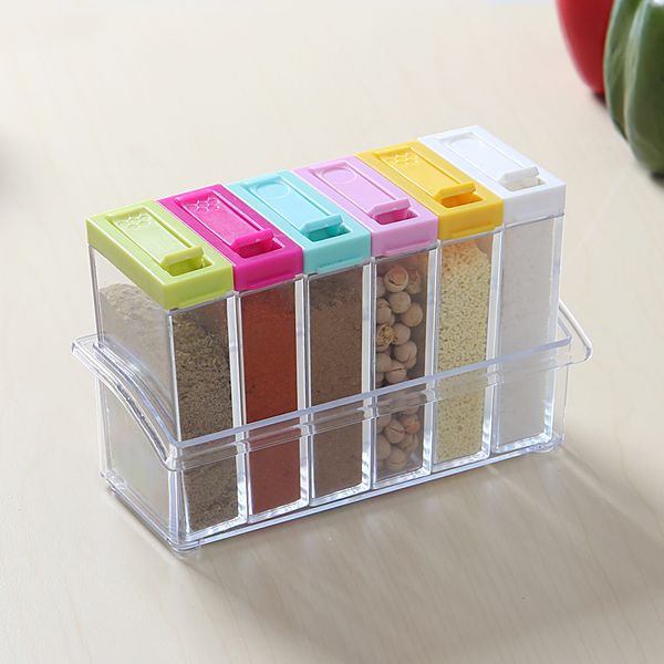 wholesale- 6pcs/set colorful transparent spice jar condiment cruet storage box cover with hold kitchen tools salt case gift t35
wholesale- 6pcs/set colorful transparent spice jar condiment cruet storage box cover with hold kitchen tools salt case gift t35