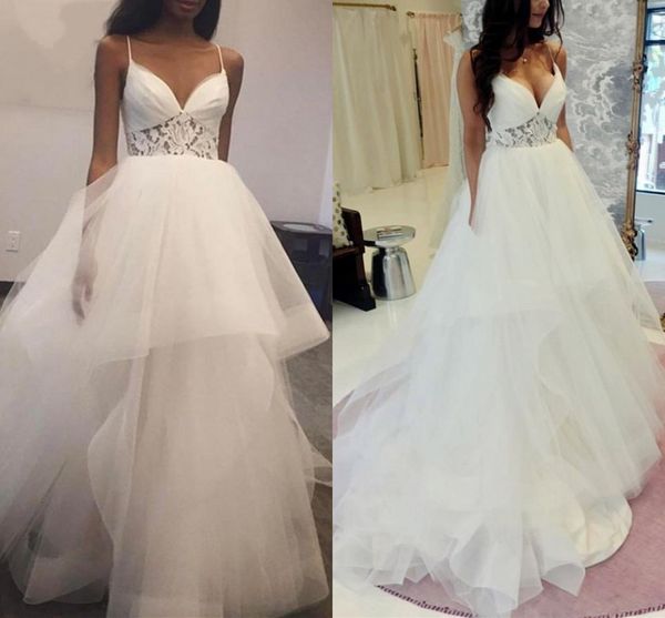 2018 tulle lace wedding dresses spaghetti straps pleated tulle backless wedding gowns bridal dresses boho beach wedding dresses, White
2018 tulle lace wedding dresses spaghetti straps pleated tulle backless wedding gowns bridal dresses boho beach wedding dresses, White