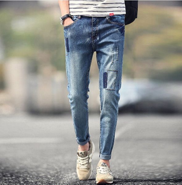 wholesale-2016 new arrival brand men jeans 100% cotton straight fit denim men jeans fashion mens pants ripped patch jeans, Blue
wholesale-2016 new arrival brand men jeans 100% cotton straight fit denim men jeans fashion mens pants ripped patch jeans, Blue