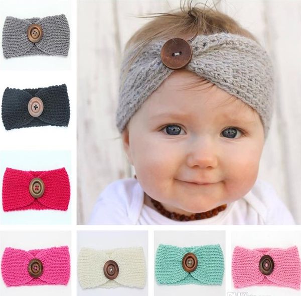 

onsale new baby girls fashion wool crochet headband knit hairband with button decor 10 colors winter newborn infant ear warmer head headwrap, Slivery;white