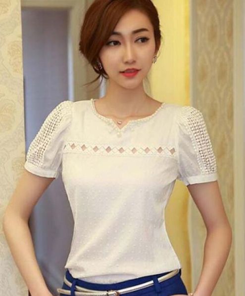 Summer woman short sleeve Vest Blouses girl Chiffon Shirt Solid V-Neck Casual Female Slim Hollow lace top Blusas slim camisa S-2xL
Summer woman short sleeve Vest Blouses girl Chiffon Shirt Solid V-Neck Casual Female Slim Hollow lace top Blusas slim camisa S-2xL
