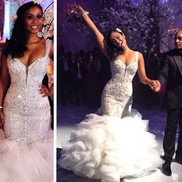 stunning mermaid fit and flare wedding dresses sweetheart neckline straps bling bling crystals bridal gowns ruffles skirt custom made, White
stunning mermaid fit and flare wedding dresses sweetheart neckline straps bling bling crystals bridal gowns ruffles skirt custom made, White