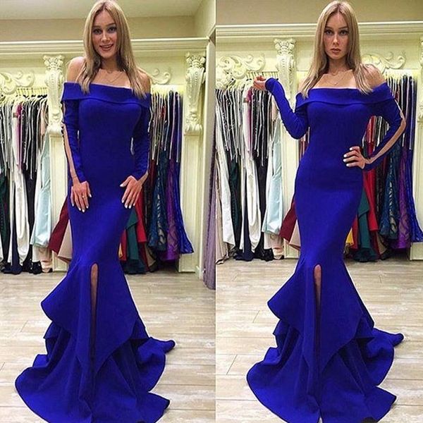 elegant evening gowns sleeves blue formal dresses off the shoulder long sleeves evening gown split ruffles train pageant, Black;red
elegant evening gowns sleeves blue formal dresses off the shoulder long sleeves evening gown split ruffles train pageant, Black;red