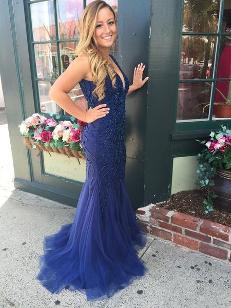 2016 prom dresses v neck open back luxury formal party dresses sequin beading tulle ruffle mermaid prom gowns, Black
2016 prom dresses v neck open back luxury formal party dresses sequin beading tulle ruffle mermaid prom gowns, Black