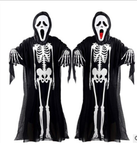 Adult Cosplay Skull Bones Printed Costume Black Clothing Gloves Masks 3pcs/set Halloween Party Clothes