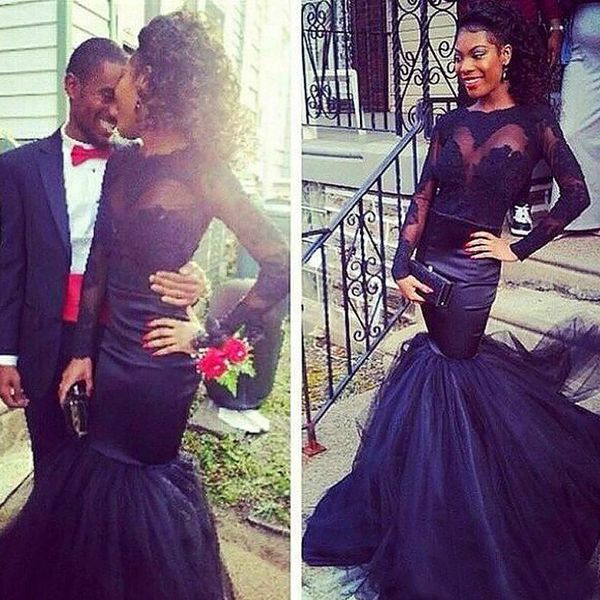gorgeous navy african prom dresses mermaid trumpet illusion bateau neckline long sleeves lace appliqued puffy tulle skirt evening gowns, Black
gorgeous navy african prom dresses mermaid trumpet illusion bateau neckline long sleeves lace appliqued puffy tulle skirt evening gowns, Black
