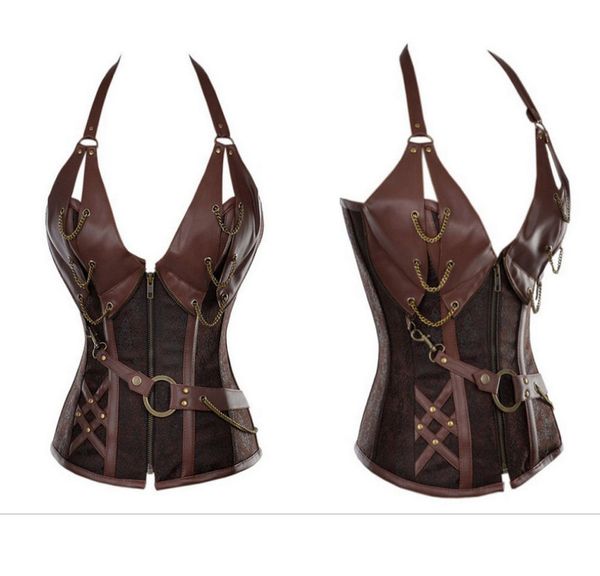 wholesale-plus size women's brown fashion halter pu chained leather splicing with belt corset club wear for women leather clothing, Black;white
wholesale-plus size women's brown fashion halter pu chained leather splicing with belt corset club wear for women leather clothing, Black;white