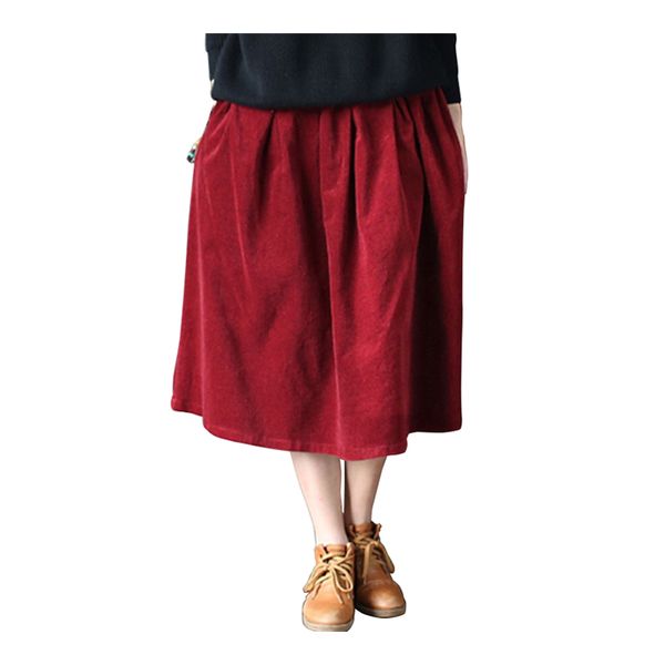 wholesale- johnature 2017 women cotton corduroy skirt vintage elastic waist autumn winter thick warm skirts, Black
wholesale- johnature 2017 women cotton corduroy skirt vintage elastic waist autumn winter thick warm skirts, Black