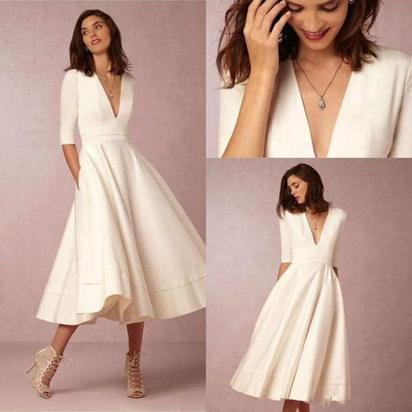 2020 bhldn new tea-length vintage wedding dresses with half sleeves v-neck custom make short beach party bridal plus size gown ba4061
2020 bhldn new tea-length vintage wedding dresses with half sleeves v-neck custom make short beach party bridal plus size gown ba4061