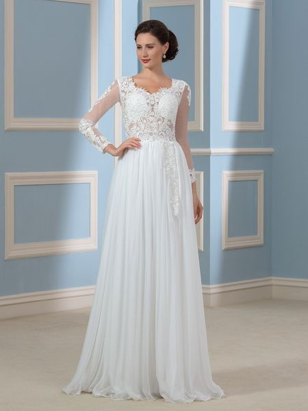 Vintage Chiffon Beach Wedding Dresses 2019 Long Sleeves Sexy Sheer Bridal Gowns Lace Split Side Hollow Back Applique Bride Dress
Vintage Chiffon Beach Wedding Dresses 2019 Long Sleeves Sexy Sheer Bridal Gowns Lace Split Side Hollow Back Applique Bride Dress