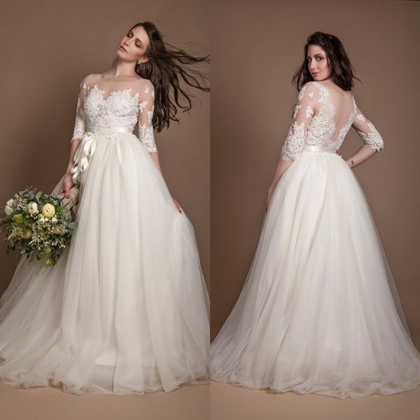 2019 new plus size three quarter sleeve wedding dresses ivory beaded illusion lace and tulle wedding gown, White
2019 new plus size three quarter sleeve wedding dresses ivory beaded illusion lace and tulle wedding gown, White