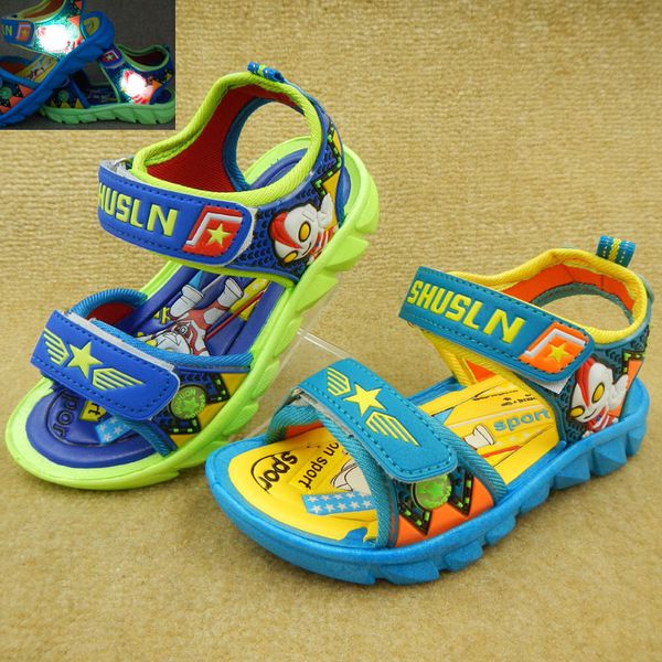 

2016 коробка led обувь альтман супермен детская обувь мальчики обувь детские сандалии размер 26-31 1 лот = 6 пар, Black;red