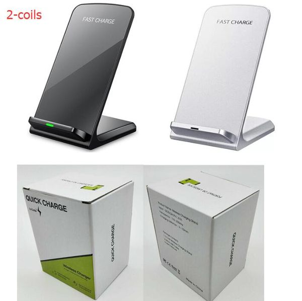 2 Coils Wireless Charger Fast Qi Wireless Charging Stand Pad for Apple iPhone X 8 8Plus Note 8 S8 S7 all Qi-enabled Smartphones box